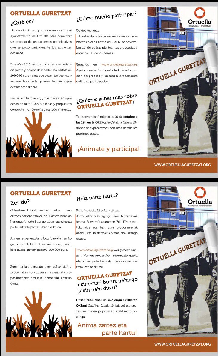 SauloNebreda's tweet photo. Ortuella Guretzat ,  mañana a las 19h en la OKE, presentación de la iniciativa .Participa en en los Presupuestos Municipales. https://t.co/UB8M1WHhFF
