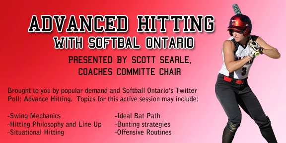 SoftballOntario's tweet image. Join @SoftballOntario 's @scottsearle for Advance Hitting Workshop &amp;amp; get #NCCP PD Points!  Here's how:  bit.ly/2er65qt #Coach