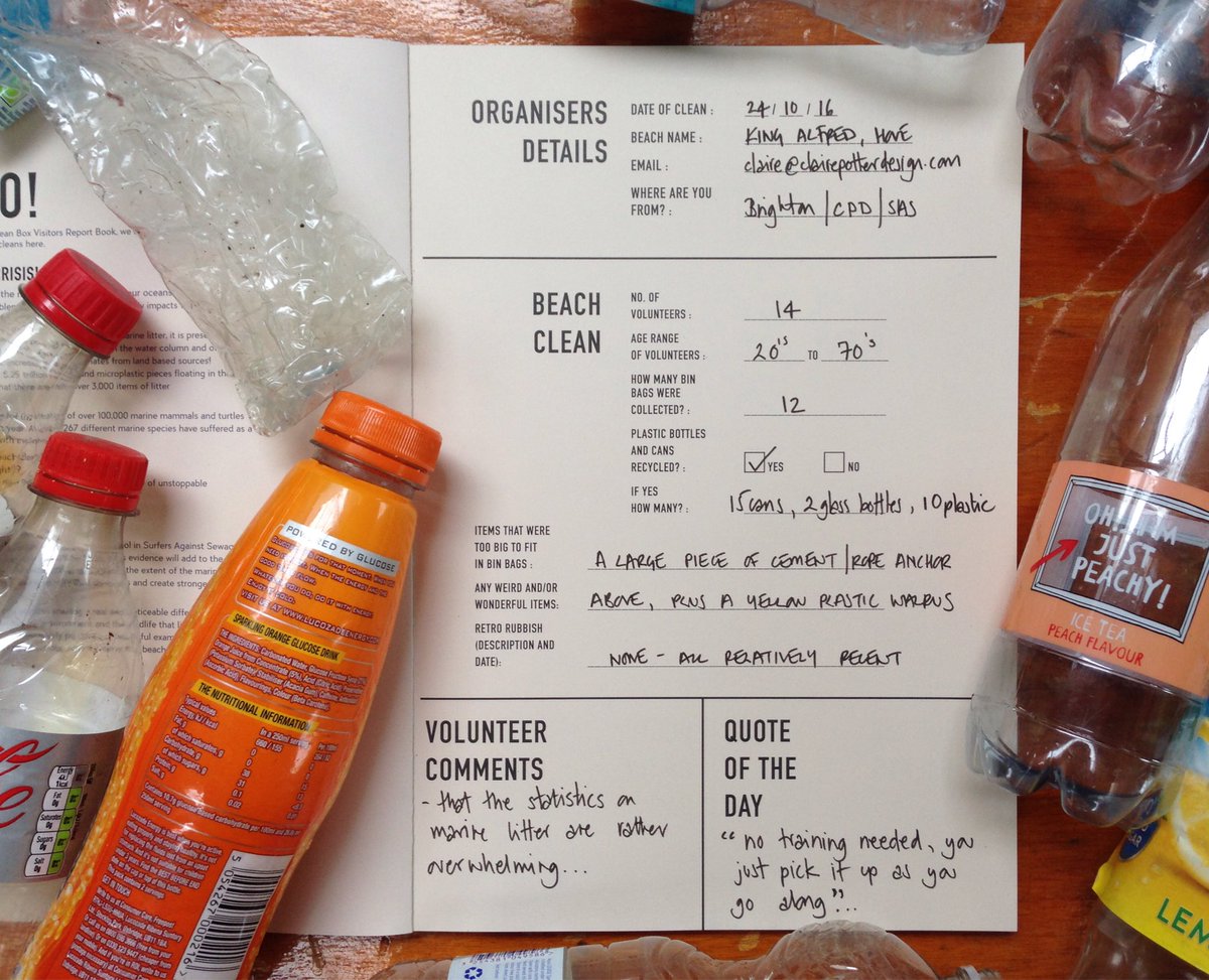 ClairePotter's tweet photo. Filling out the first page of our #BeachCleanBox logbook after our @sascampaigns Autumn Beach Clean in Hove yesterday... #MessageinaBottle https://t.co/hJDDZQlGpI