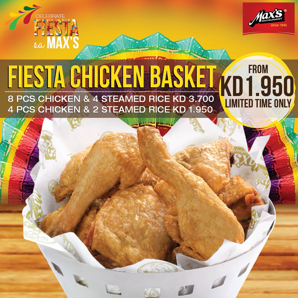 Maxsrestaurantme No Twitter Hello Kuwait Enjoy Max S Chicken Basket Starting From Kd 1 950 With Our Ongoing Max S Fiesta It Comes With 2 Portions Of Rice Https T Co Rwvmw250k2