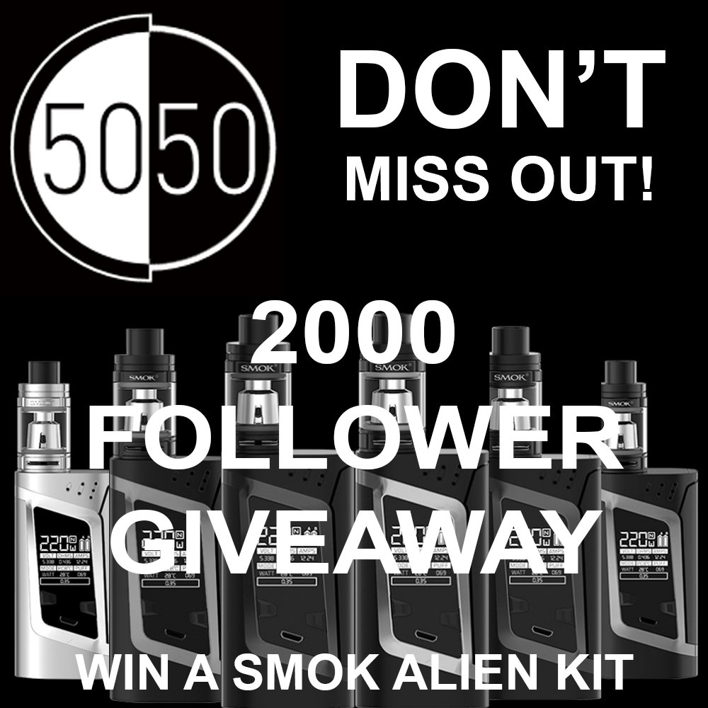 5050eliquid's tweet photo. Dont miss out. Win a free Smok Alien Kit when we hit 2000 followers on instagram
https://t.co/7M14JMJBIc
#5050eliquid #vapersarmy #ejuice https://t.co/M1aoMMBjLM