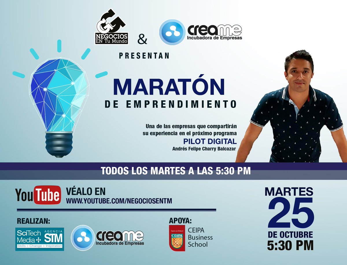 infocreame's tweet photo. Hoy desde as 5:30 pm también estaremos con Andres Charry de #PilotDigital #MaratónDeEmprendimiento @negociosentm @lillygallego https://t.co/10flM2QJwO
