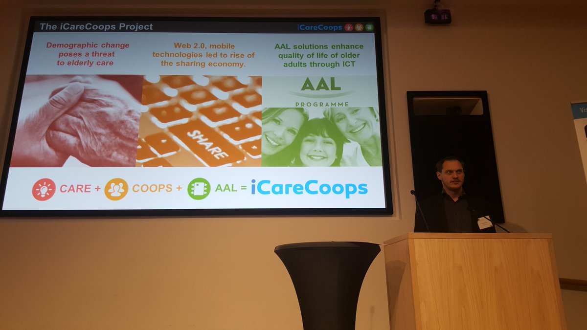 TechAAL's tweet photo. Stefan Ruscher presents the @icarecoops and the implementation of accessibility guidelines in AAL applications https://t.co/UpSBi0EOFe