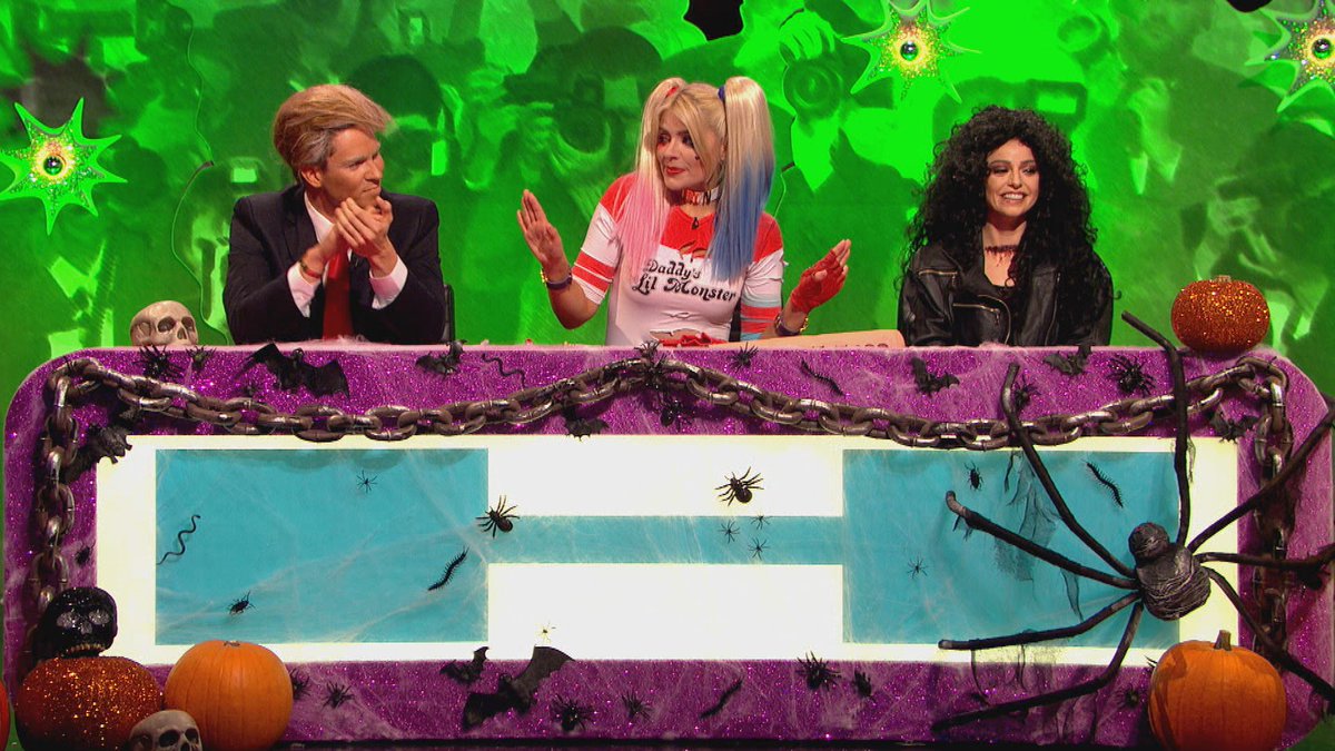CelebJuice's tweet photo. This Thurs on @itv2 it's a hair-raising Halloween spectacular with @benshephard @CherLloyd &amp; @JoeyEssex_ plus plenty of tricks and treats!🎃👻 https://t.co/3WVp4gigaE