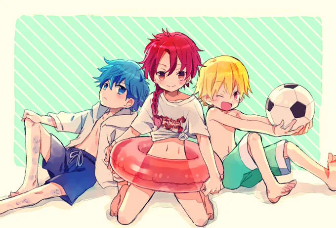 二次絵垢の方にあげてた水着ショタ3人です 水着イベ情報が来た時に描いたやつ #FateGO 