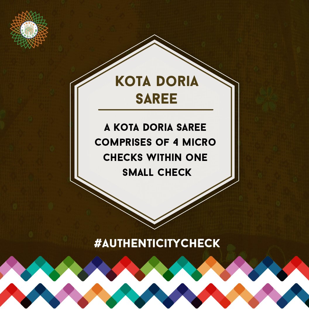 indhandloom's tweet image. The basic texture of #KotaDoriaSaree incorporates combination of cotton &amp;amp; silk yarn. #AuthenticityCheck