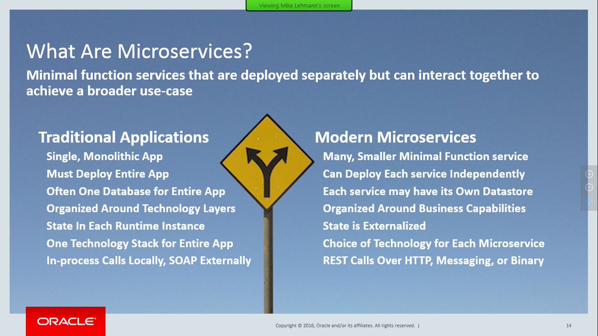 soacommunity's tweet image. Microservices to be a Central Characteristic of our Application Development Platform @mike_lehmann #soaCommunity #WebLogicCommunity