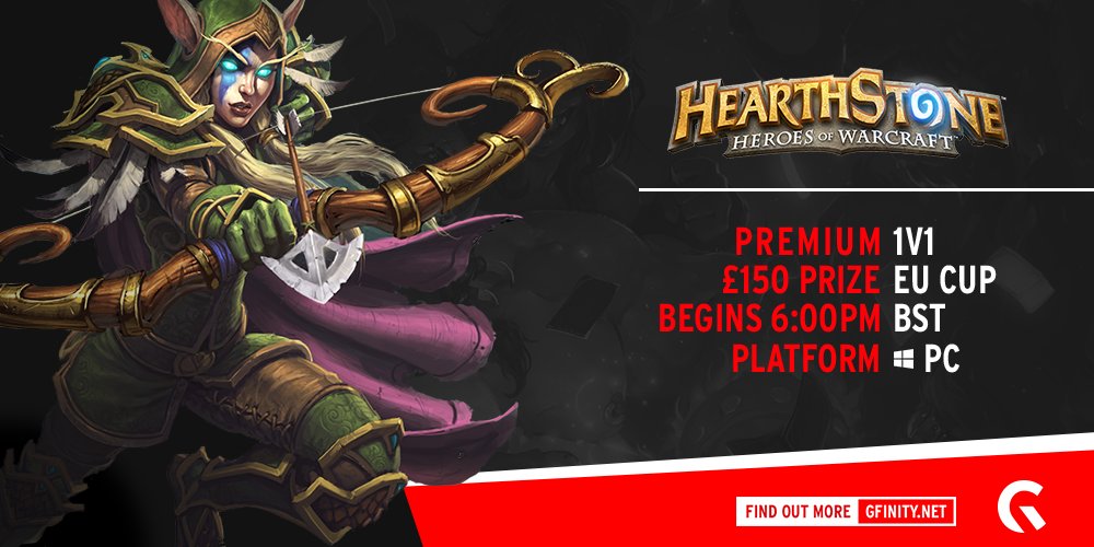 Gfinity's tweet photo. "Let the games begin."

Our £150 premium #Hearthstone cup closes in 1 hour.

Signup now: https://t.co/rnLd5LcWf5 https://t.co/Hnzoeh4Ynf