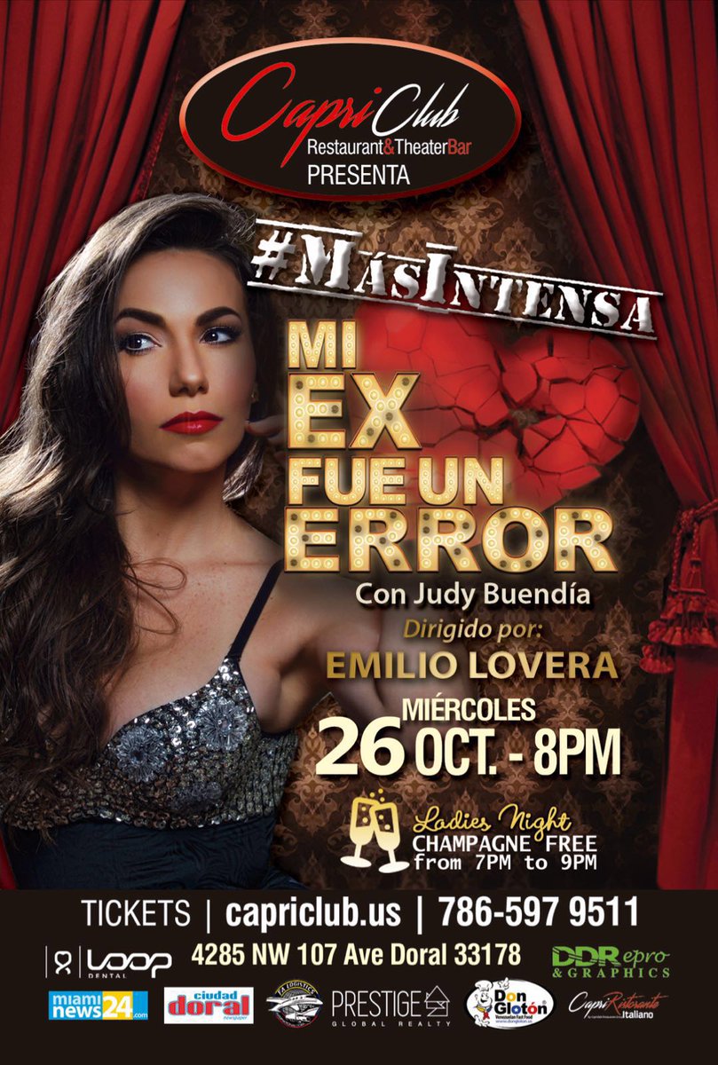 VLEEvents's tweet photo. 2mrw 4 #WednesdayMotivation Go see #MiExFueUnError w/ @JudyBuendia #liveonstage 🍾🤑 #Free #Champagne 7-9pm @capriclubmiami #LiveTheatre #art https://t.co/EWE0CAnvFX