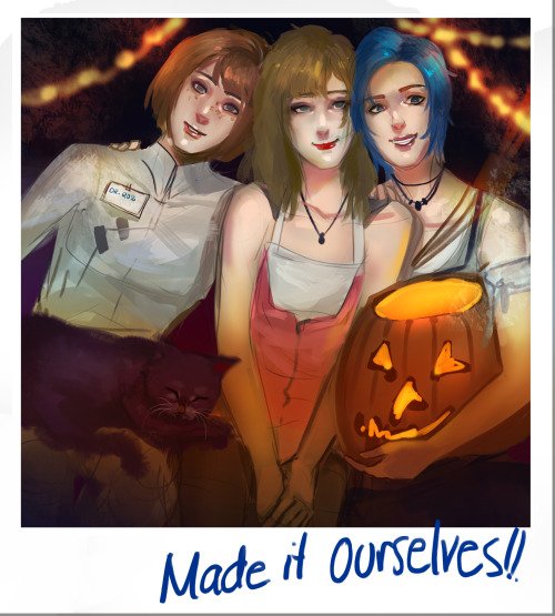 lifeisstrangeCh's tweet photo. Halloween is soon on the door #halloween #lifeisstrange #rachelamber #chloeprice #maxcaulfield https://t.co/hPosCarFTl