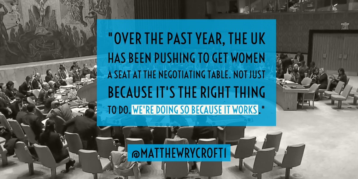 When women are at the table chances of peace increase by 20-35%. "Yet less than 1 in 10 negotiators is a women." @MatthewRycroft1 #UNSCR1325