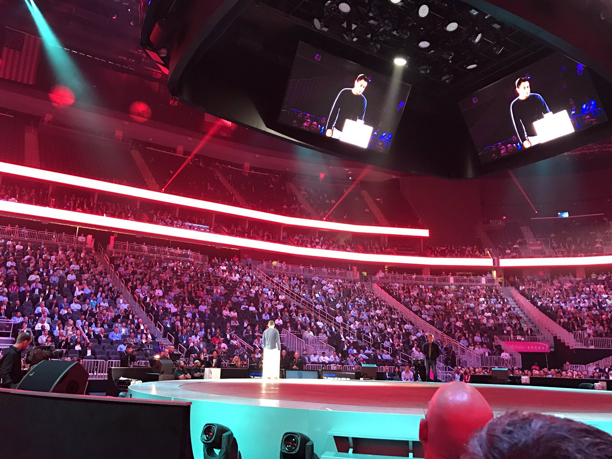 dhinchcliffe's tweet photo. The chief digital officer of @Staples, @FaisMasud, demos one of my fave devices, the #EchoDot. Point: #chatbots + #ai the new #ux. #ibmwow https://t.co/upNF7xUCxA