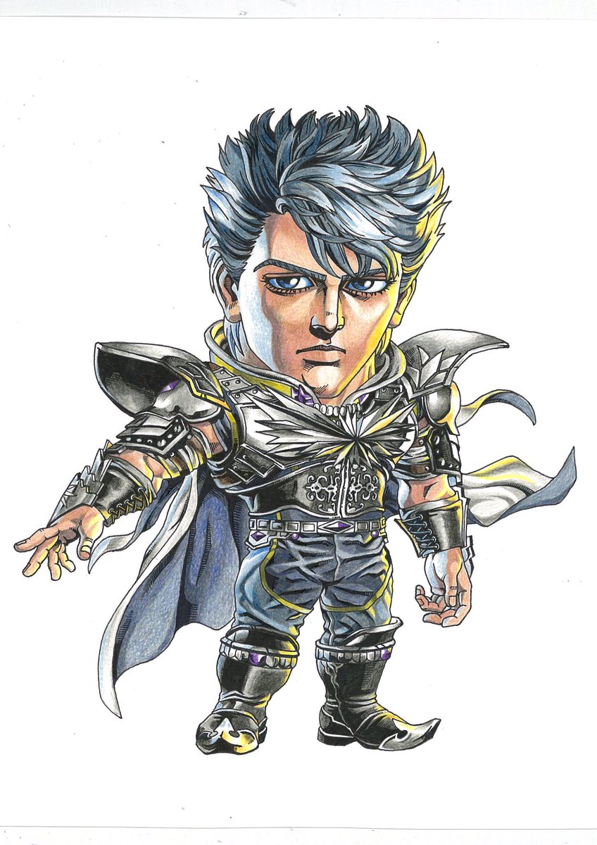 小林 正和 Kobayashi Masakazu 色鉛筆 ペン画 北斗の拳より リュウガ ユリアの兄です 無双衣装だとマントなしが寂しかったので勝手に装着 北斗の拳 リュウガ イラスト 漫画 Manga Comic Comics Fistofthenorthstar Illustration T