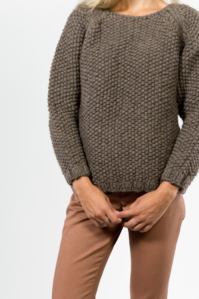 shopidun's tweet photo. Andean sweater by @hanstarnes. Thick seed stitch. Taupe gray. Warm and comforting. Shop all sweaters → https://t.co/tEPsSDDSsN https://t.co/0jkh4dJWII