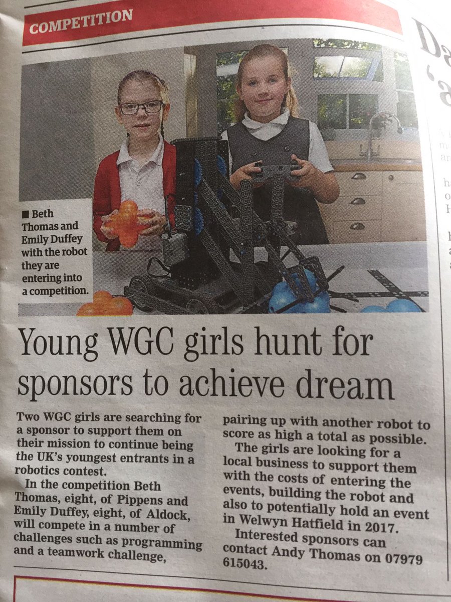 WGCmicrobots's tweet image. Recent article in local paper trying to help us find a sponsor to help pay for a venue to host our own event in jan/Feb 2017!