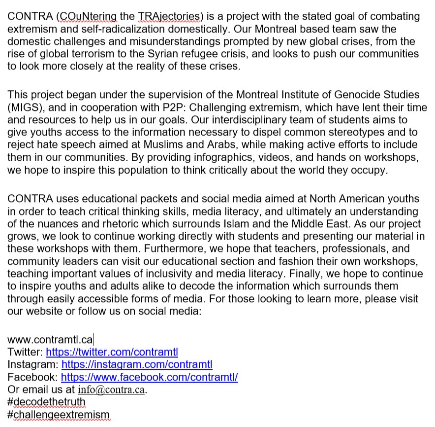 contramtl's tweet image. After months of hard work CONTRAMtl is ready to help you #decodethetruth and counter violent   extremism #challengingextremisn