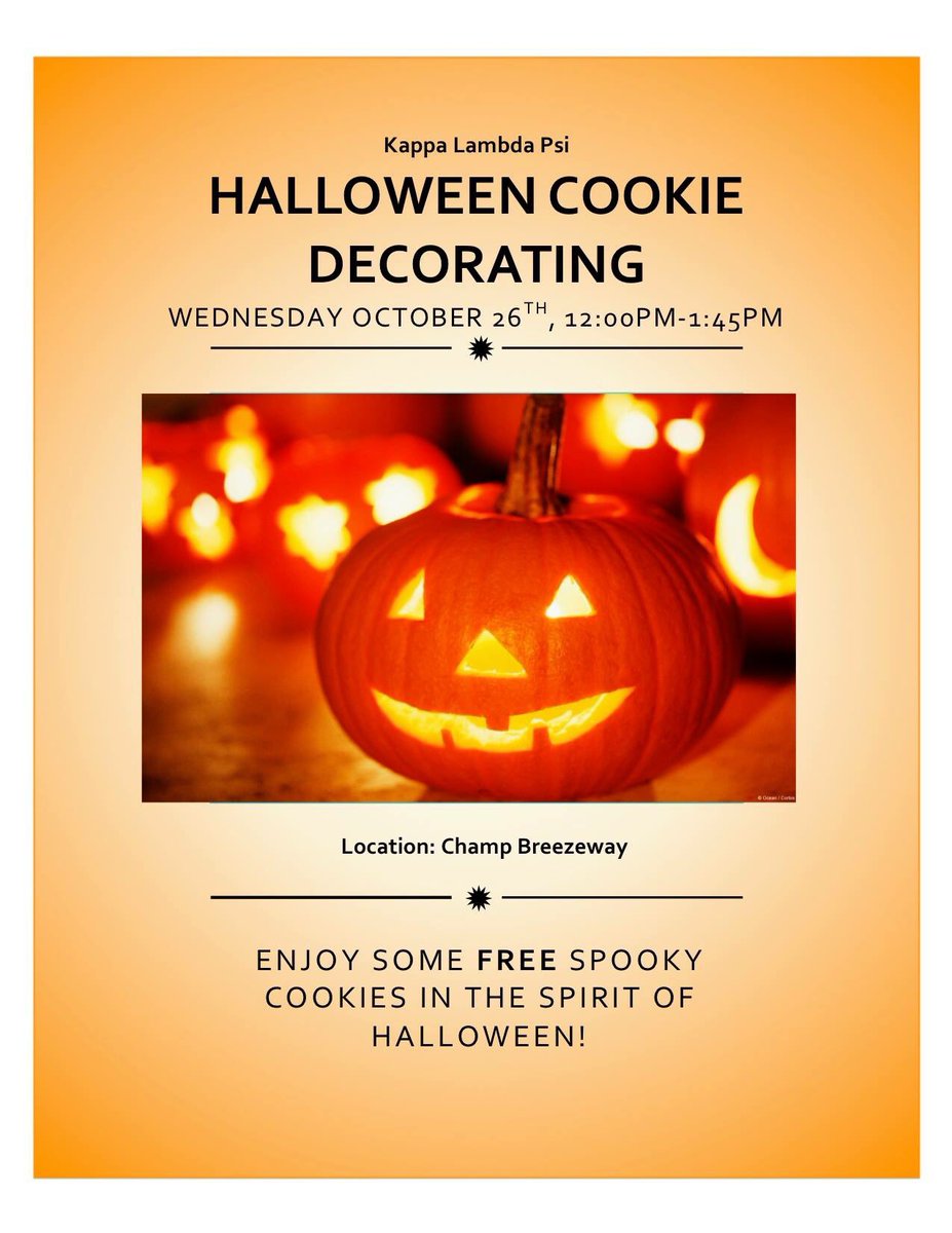 KLP_Delta's tweet photo. Free cookie decorating TOMORROW in the Champ Breezeway! 🎃🍂👻 https://t.co/gJqQd2YORN