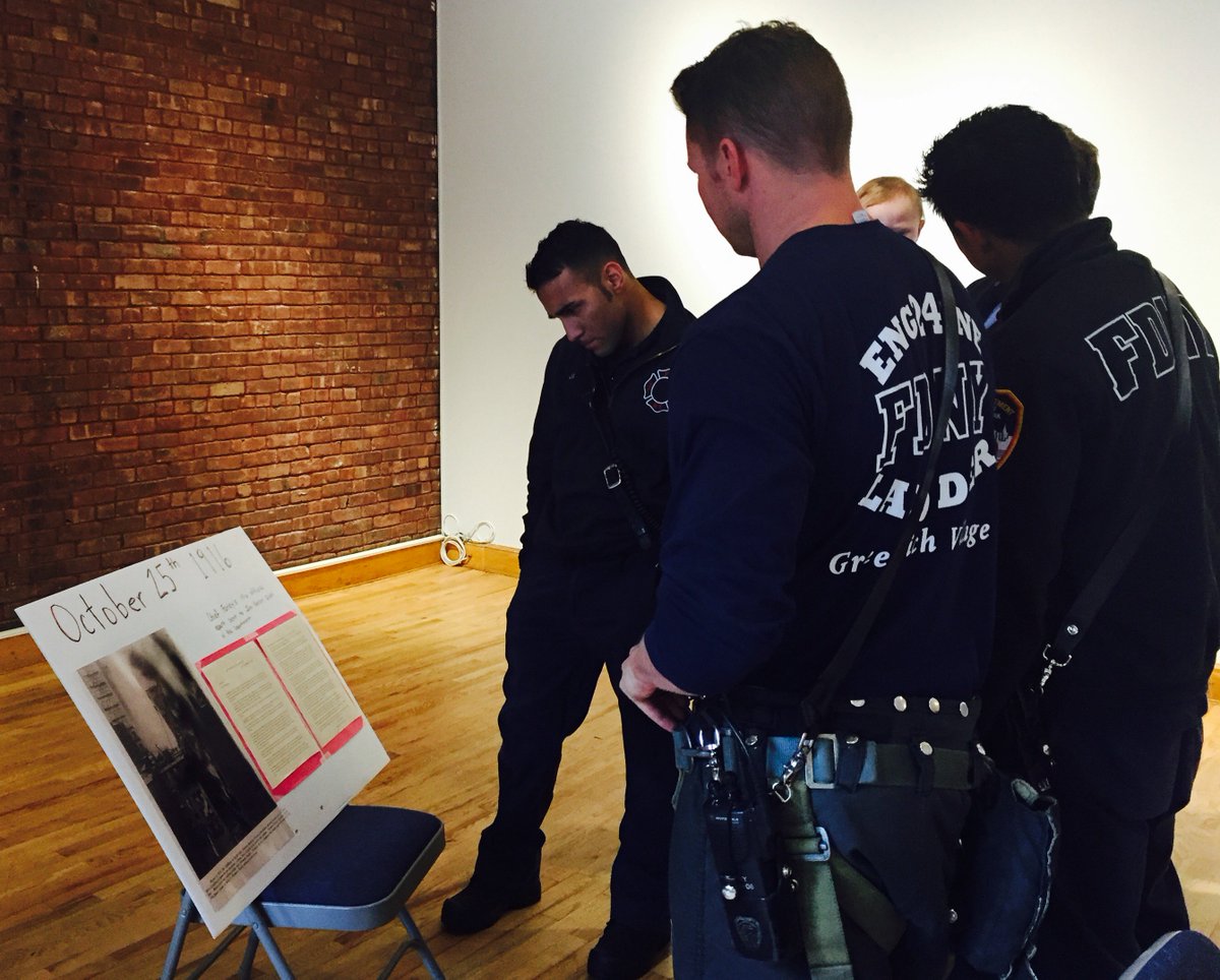 FDNY's tweet image. #FDNY members from #Ladder20 learn about the E. Houston St fire, which happened 100 yrs ago today. Read more instagram.com/p/BL_rvELDWgb/…