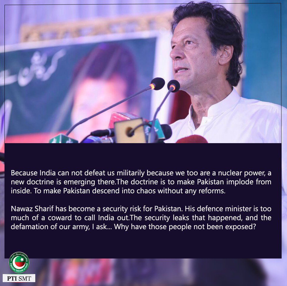ImranKhanPTI's tweet photo. Nawaz Sharif has become a security risk for Pak. Corruption impedes fight against terrorism. https://t.co/PmkL7Ob0h2