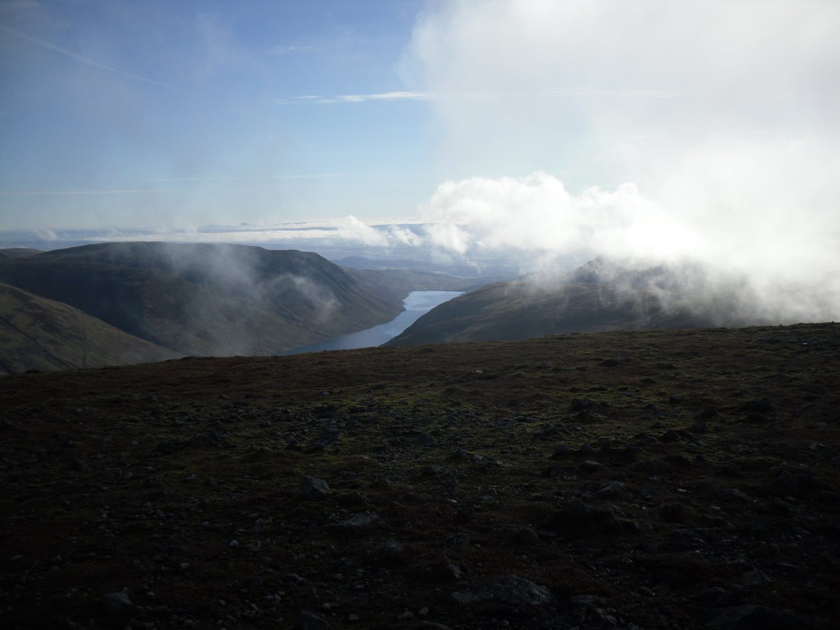 The mist finally cleared for a glimpse of Loch Turret from the top of Ben Chonzie this morning