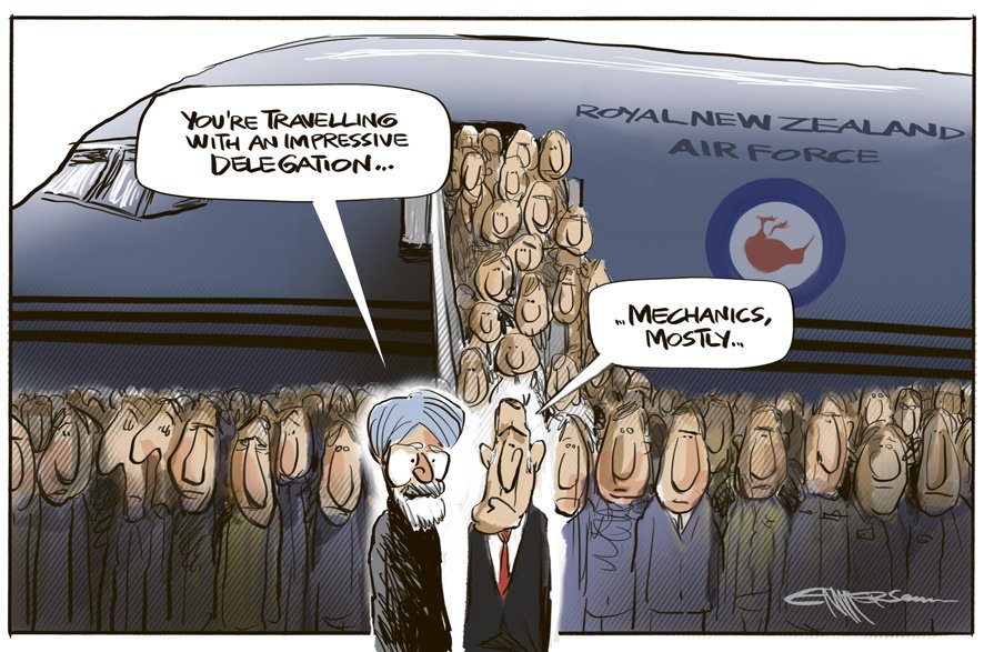 rodemmerson's tweet photo. The PM's delegation to India ... my cartoon in today's @nzherald https://t.co/cXjsQwLm2U
