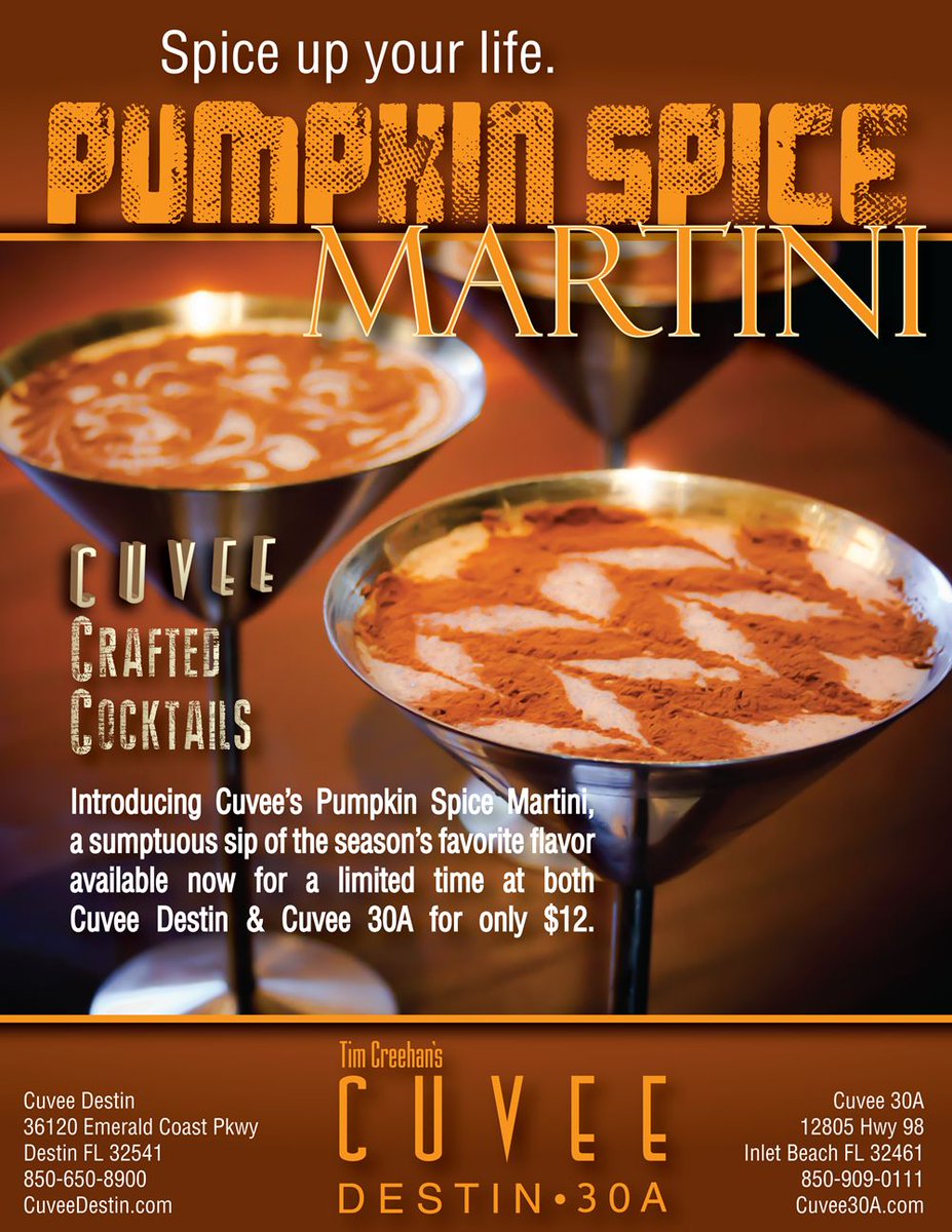 Happy Autumn! Introducing Cuvee's #PumpkinSpiceMartini, a sumptuous sip of the season's favorite flavor available now, spice up your life!