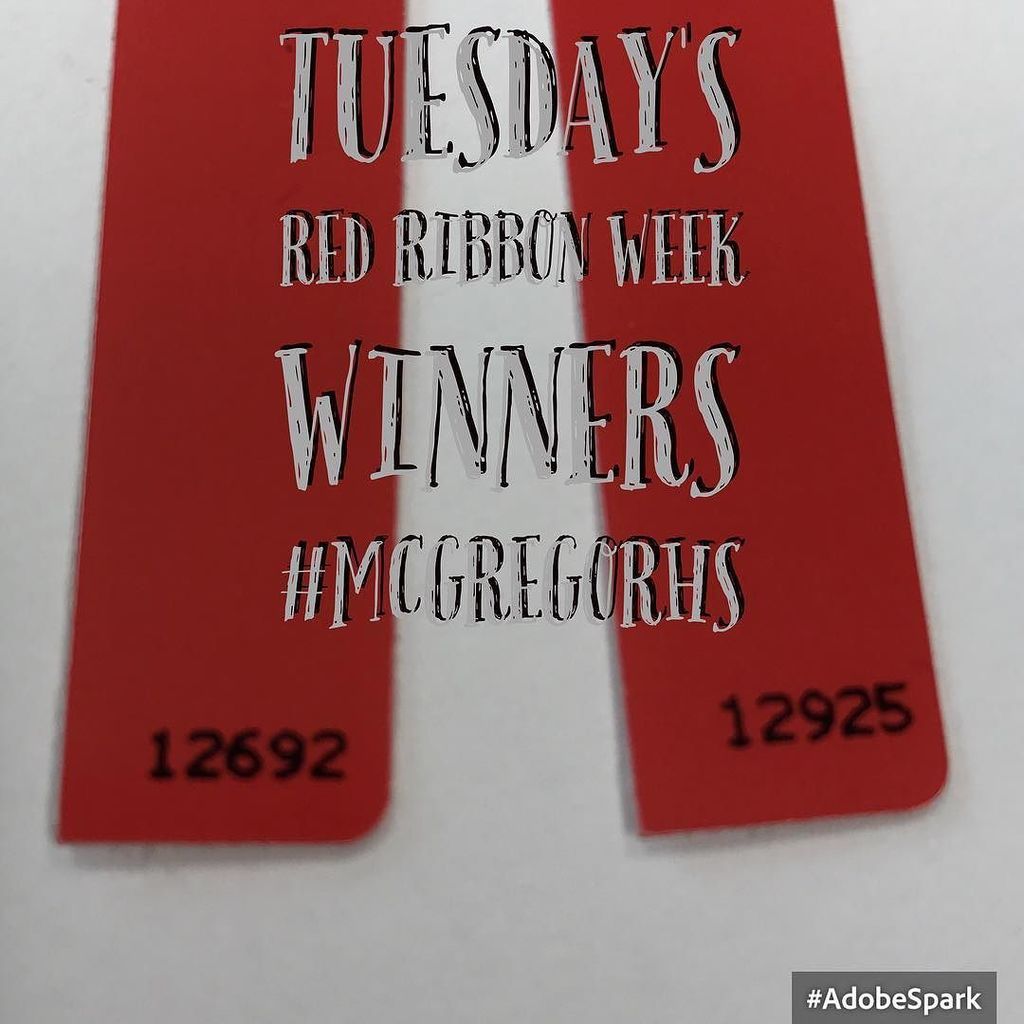 MHSDogs's tweet photo. Tuesday's Red Ribbon Week Winners.
#McGregorHS
See Mrs. Clark for prize
#DrugFree #sonicgiftcard #HEART https://t.co/3NNt7ByClU