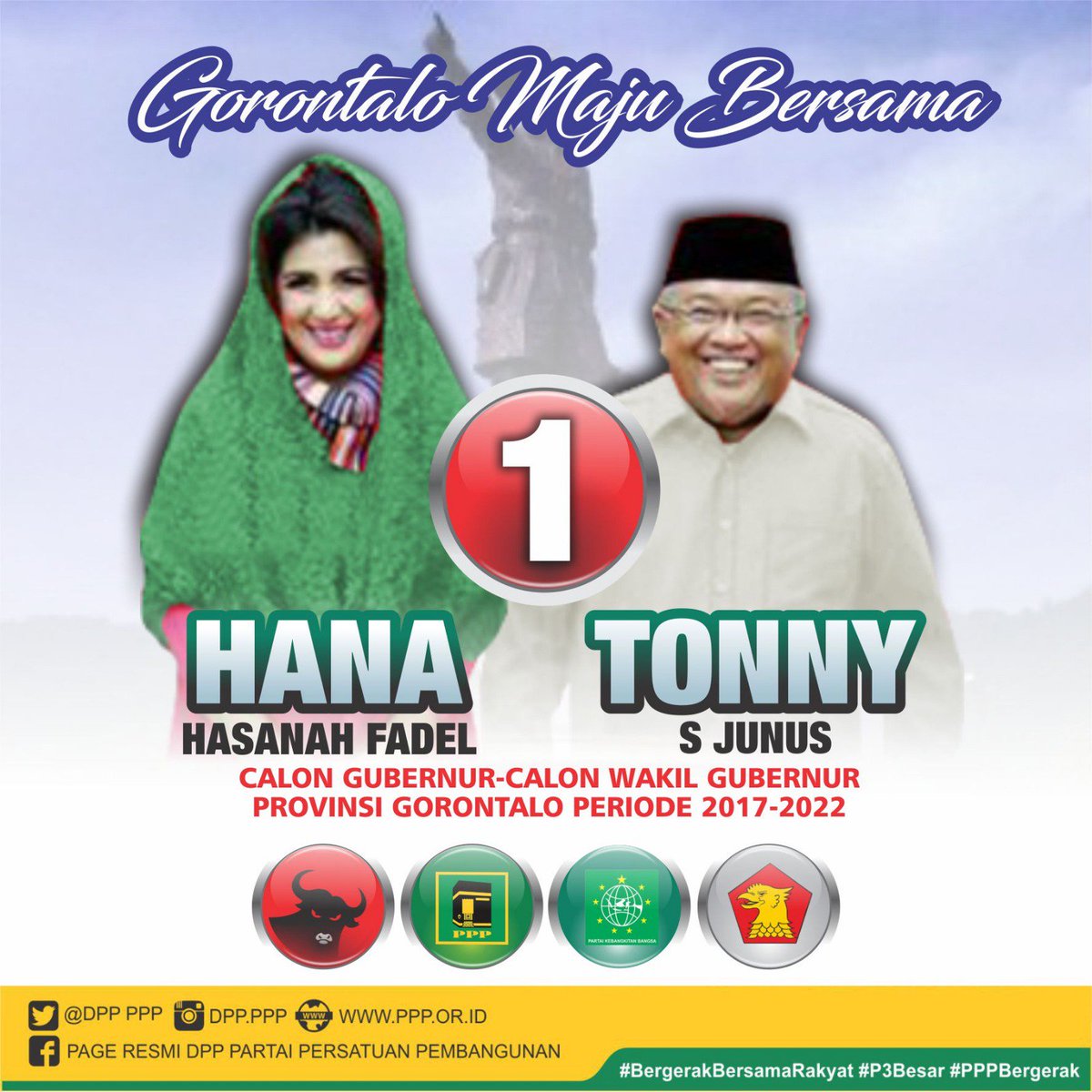DPP_PPP's tweet photo. Nomor Urut 1 untuk Cagub &amp; Cawagub Gorontalo, Hana Hasanah Fadel &amp; Tonny S. Junus #PPPBergerakBersamaRakyat #PPPBergerak #P3Besar https://t.co/fwzC4Z1ji0