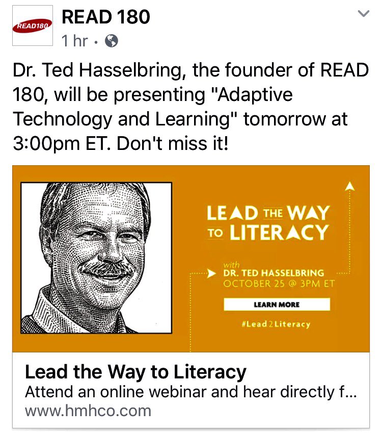 SmithBeverly1's tweet photo. Don't miss it. The webinar is about to start. Dr Ted Hasselbring founder of Read180 https://t.co/OJetrVwAXJ