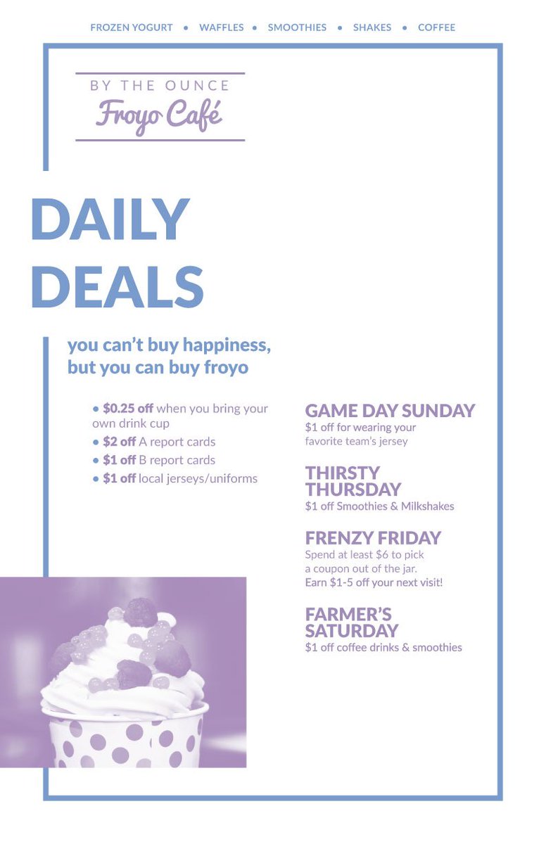 btosalem's tweet photo. Save every day w/ our Daily Deals. We've introduced Game Day, discounts for report cards, and a discount for bringing your own drink cup! https://t.co/KySSUh2KJc
