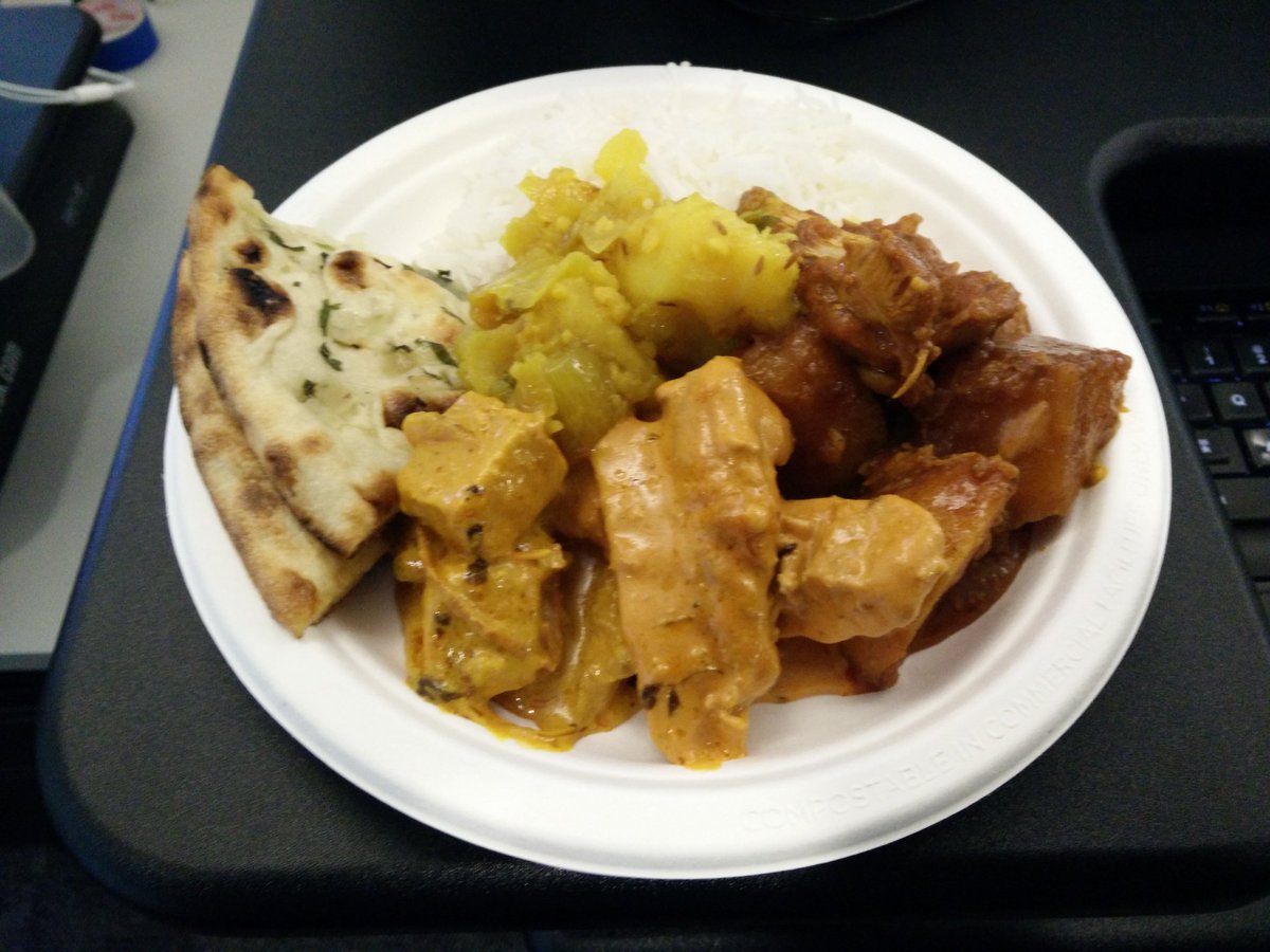 lamslunch's tweet photo. Lunch from Tandoori Paradise: Butter chicken, chicken vindaloo, paneer tika masala, gobi aloo, white rice, and naan. https://t.co/EcMtUoa00B