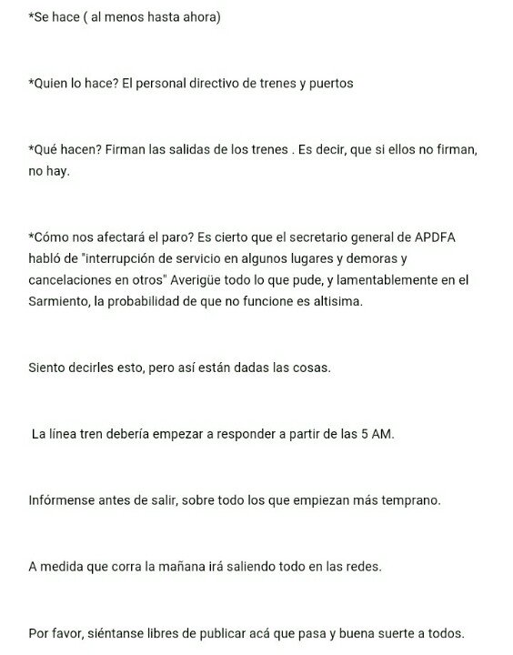 SOBRE EL PARO DE APDFA DE MAÑANA #TrenSarmiento. Por favor leer