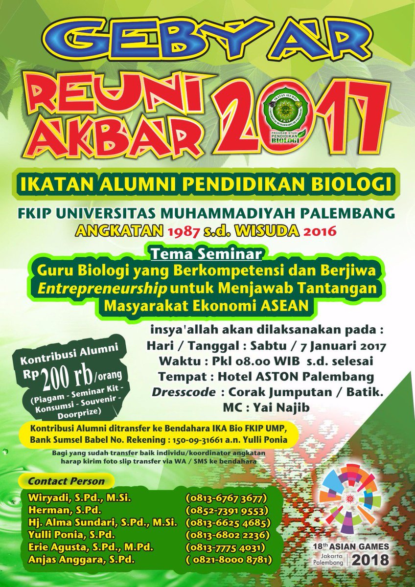 UMPALEMBANG_'s tweet photo. Reuni Akbar Tahun 2017 Ikatan Alumni Pendidikan Biologi FKIP Universitas Muhammadiyah Palembang https://t.co/rqJbK5iLqS