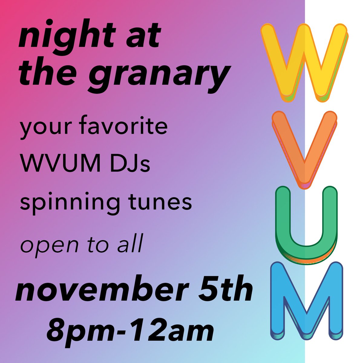 wvum905's tweet image. w e  g o t  t h e  b o o m  b o o m

w v u m  n i g h t  @  t h e  g r a n a r y

l i v e  s e t s

facebook.com/events/9146515…