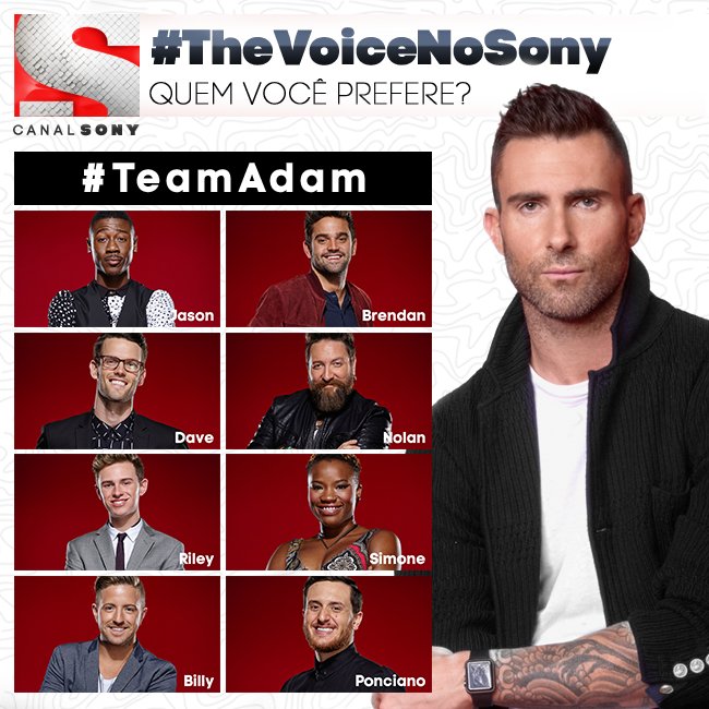Esses são os oito participantes do #TeamAdam. Quais são seus favoritos? 😉 Assista ao episódio inédito de #TheVoiceNoSony em 20 minutos! ❤