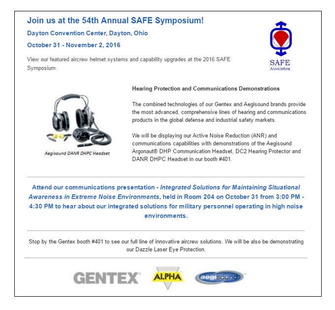 Gentex_Corp's tweet photo. Only a few days away! #SAFE2016 #GentexCorp #Aegisound #ALPHA https://t.co/oTJn9qDUu0
