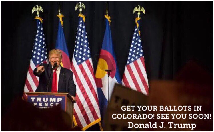 realDonaldTrump's tweet image. Get your ballots in Colorado - I will see you soon -- and we will win!
#MakeAmericaGreatAgain