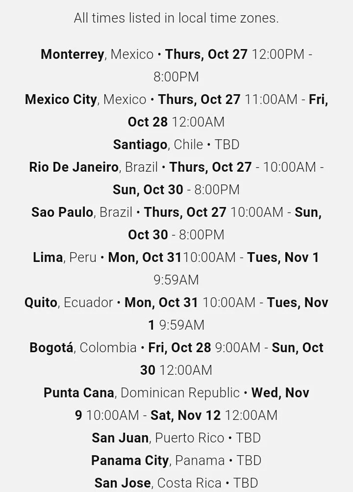 BieberFeverPY_'s tweet photo. HORARIOS Y FECHAS DE LA PRE VENTA (Bkstg) SEGUN CADA PAIS #PurposeTourLatinAmerica https://t.co/VCT84qxVxE