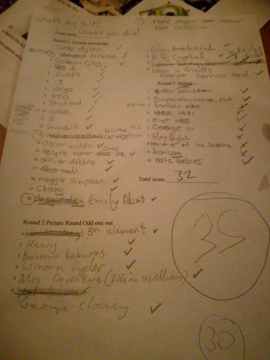 Look at that tick-fest; 35/42, not a bad effort...we - "What's my shit? What's your shit?" - won, 5 points clear of 2nd <a href="/PubQuizuk/">PubQuizuk</a> #pubquiz