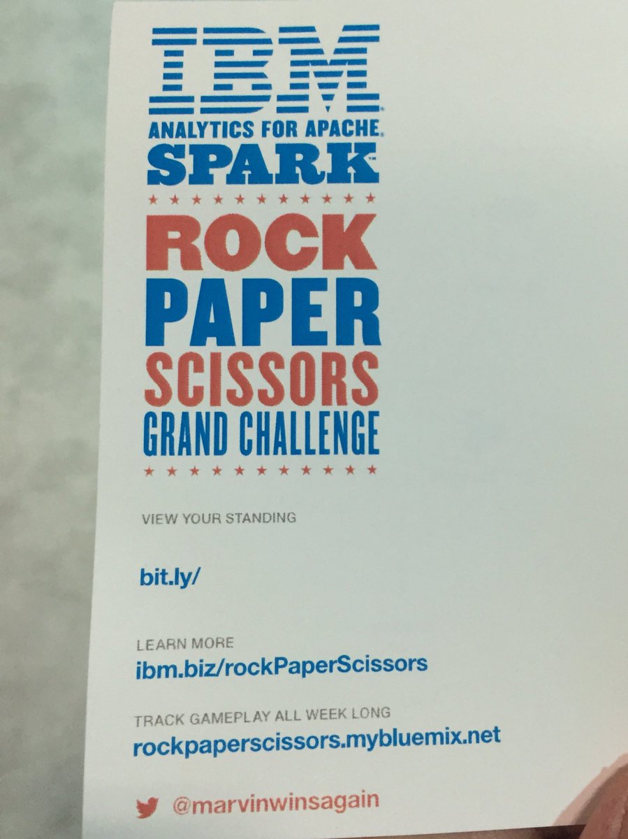 FrankJAquino's tweet photo. A little break from the action to play against @marvinwinsagain in Rock Paper Scissors with his predictive analytics through Apache Spark https://t.co/hhSIOTHc4O