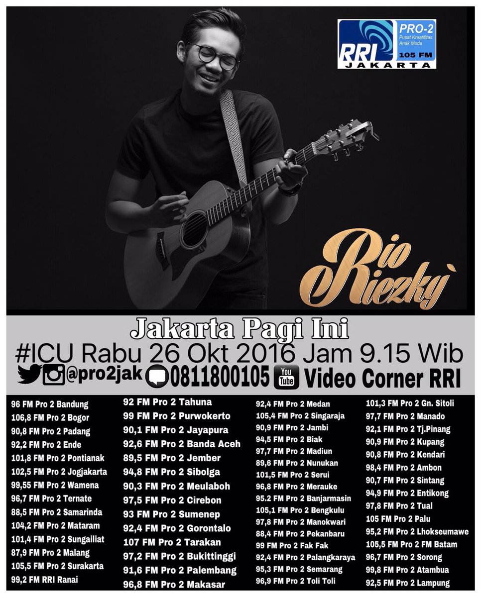 Jgn lupa @rioriezky41 di ICU hari ini jam 9.15 WIB @Pro2Jak @Pro2Bengkulu 

#ICUPro2FM_RioRiezky #ICUPro2FM_RioRiezky