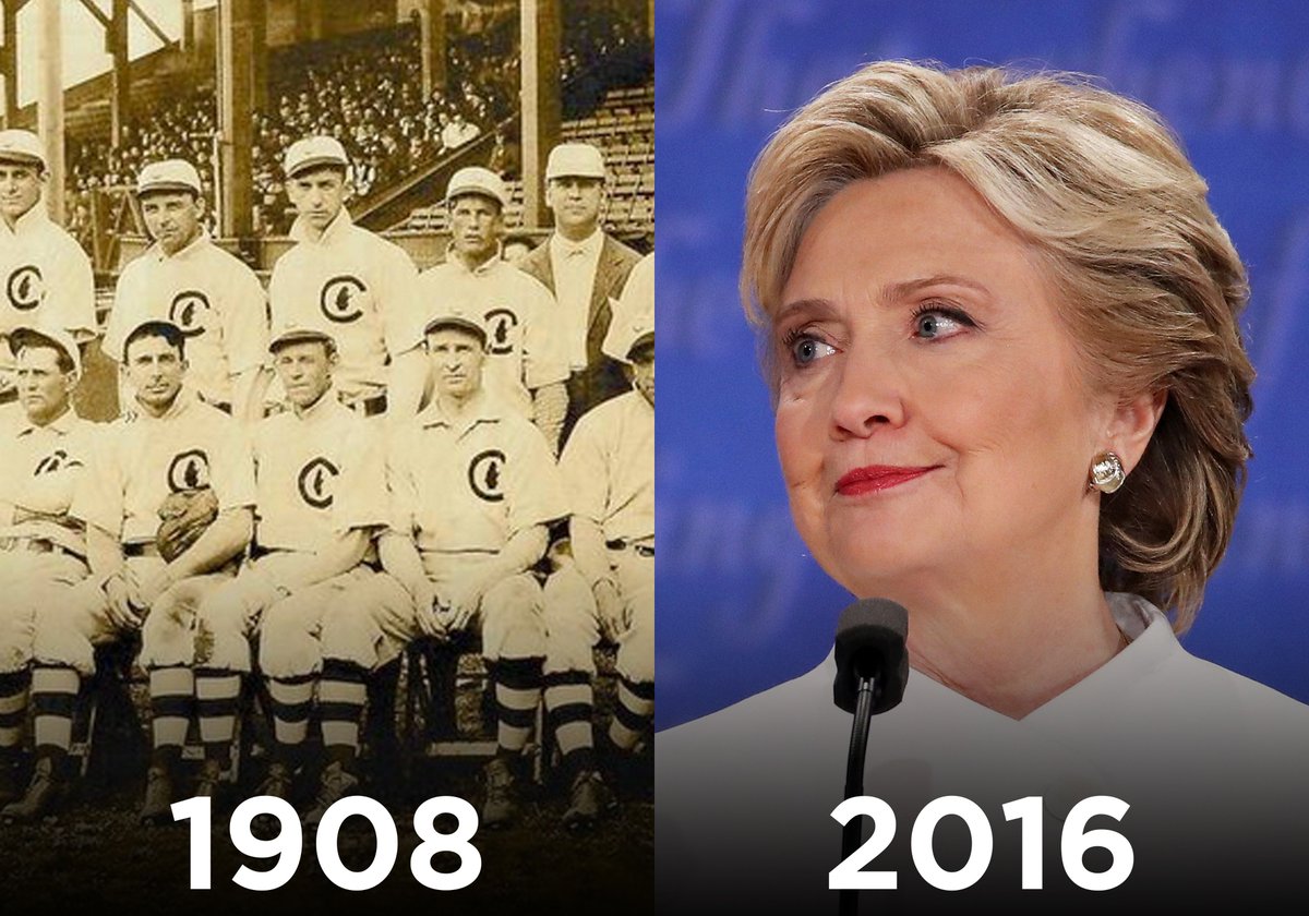 NBCSports's tweet photo. The last time the @Cubs won the #WorldSeries women weren’t allowed to vote. Now, @HillaryClinton is running for President. https://t.co/CazEXj3Qmw