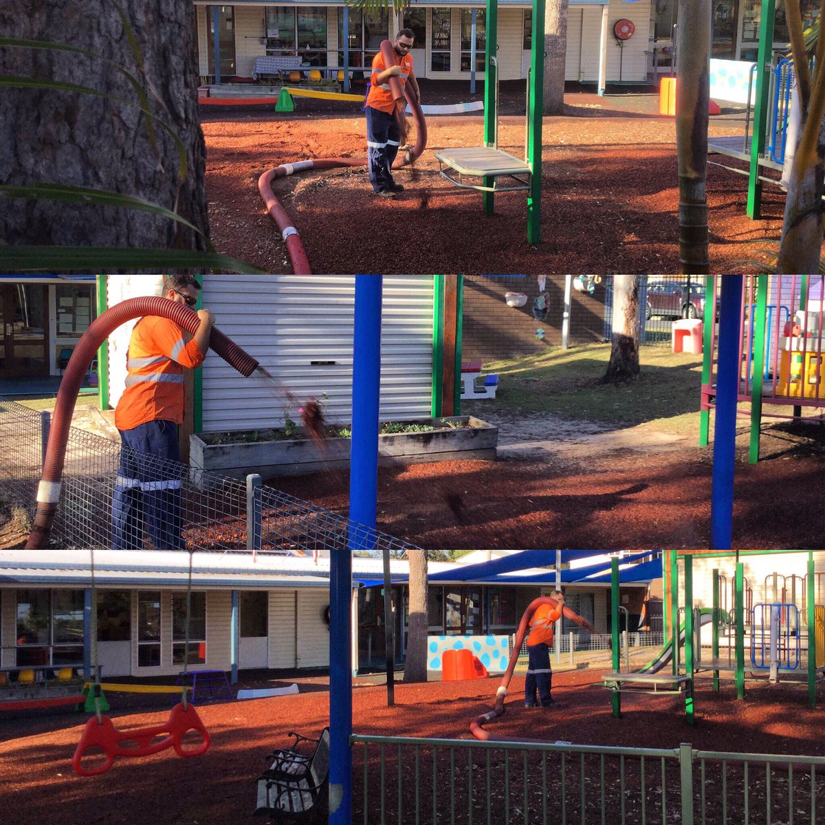 GroundworksEco's tweet photo. Softfall Top-Up today for YMCA Acacia Ridge. Groundworks can help clients achieve Playground Compliance with just One Phone Call #BarkBlower https://t.co/bPei2liQ2x
