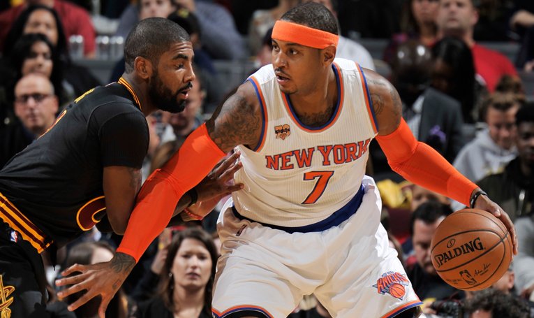 nyknicks's tweet photo. #Knicks fall tonight to the Cavs in Cleveland. 
@carmeloanthony: 19p
@drose: 17p
@kporzee: 16p
#NYKvsCLE 

[📝https://t.co/YgjnAvipXq] https://t.co/2fBMeLFgpr