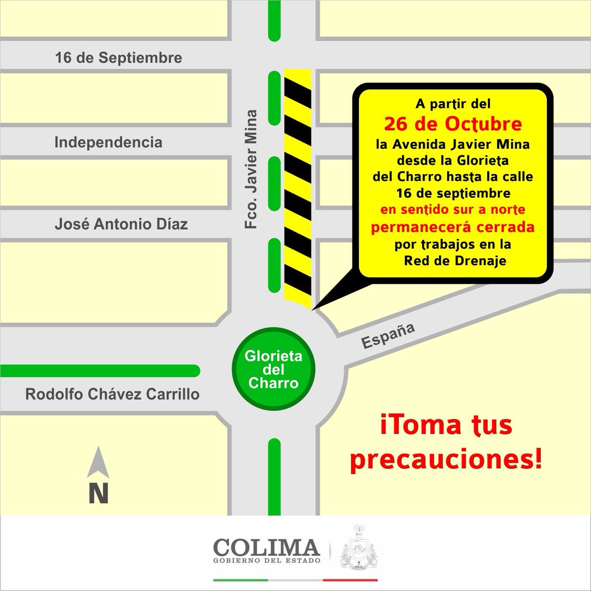 gobiernocolima's tweet photo. A partir de este miércoles cerrarán tres cuadras de la avenida Javier Mina; sustituirán la red de drenaje sanitario.
https://t.co/4fowGrXLLC https://t.co/l6U4zBgRbr