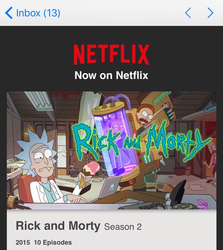 msausretrogamer's tweet photo. Good news just arrived in my inbox - Rick and Morty S2 now on Netflix! Time for a re-watch :-)  #rickandmorty #animation #scifi #Netflix https://t.co/fw77PoVy9x
