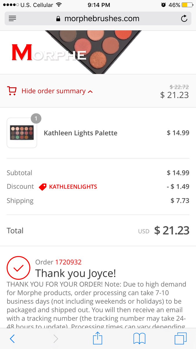 joycecarmella93's tweet photo. I did it. I shouldn't have but TREAT YO SELF!!! First Morphe purchase! @KathleenLights1 #morphevirgin https://t.co/wxu8XceXGp