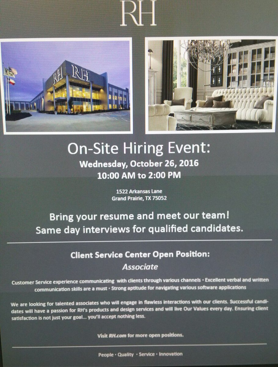 KJMidday's tweet photo. #RH in #GrandPrairie is hiring~ take your resumes and tell em #JohnWannamaker sent you! #WorkingWomenWednesday #KJsKlassified ππ½ππ½ https://t.co/6VtijlkgzO