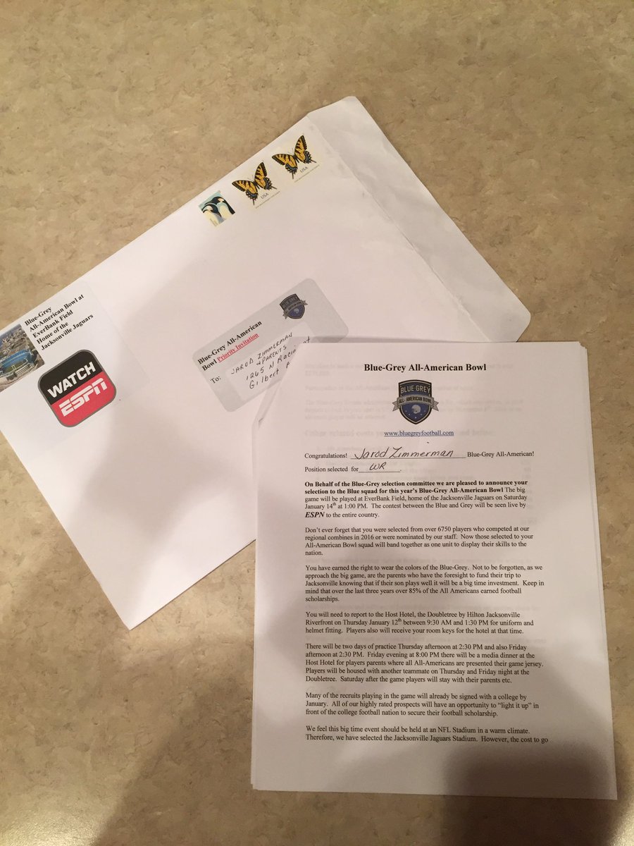 Jarod_Zim03's tweet image. Grateful to say I have been invited to the Blue-Grey All-American Bowl being played in Jacksonville! @BlueGreyFB @MarkMcMillian29