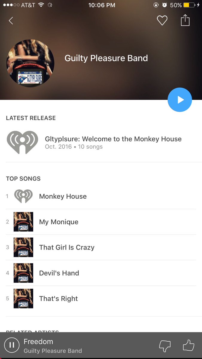 We're on iHeart Radio! Check out 'Welcome to the Monkey House'! #iHeartRadio #guiltypleasureband